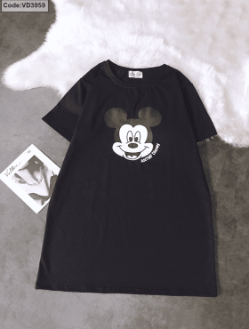 Đầm thun nữ tay ngắn in hình Mickey