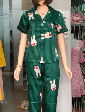 Đồ bộ nữ Pijama vải gấm in hình thỏ