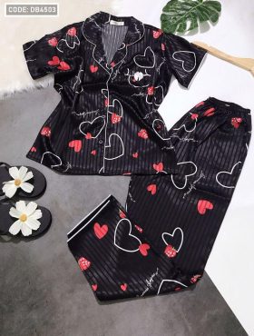 Những địa chỉ sỉ set bộ Pijama quần dài vải gấm họa tiết trái tim