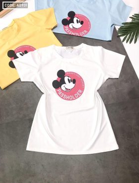 Áo thun nữ cổ tròn in hình chuột Mickey