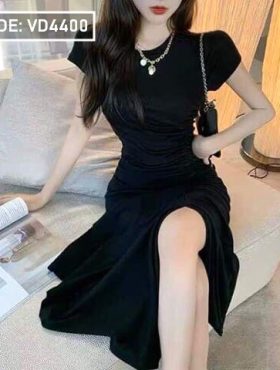 Đầm thun đen tùng cách điệu