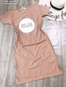 Đầm suông nữ in chữ Relax thun thái