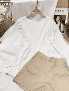 Set áo BBD xô trắng bèo kết hợp short nude