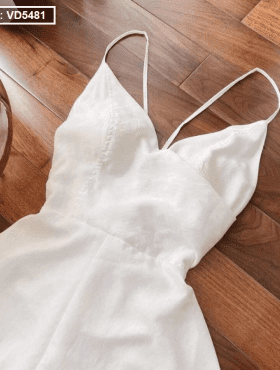 Đầm maxi trắng 2s đan lưng thắt nơ đắp chéo ngực