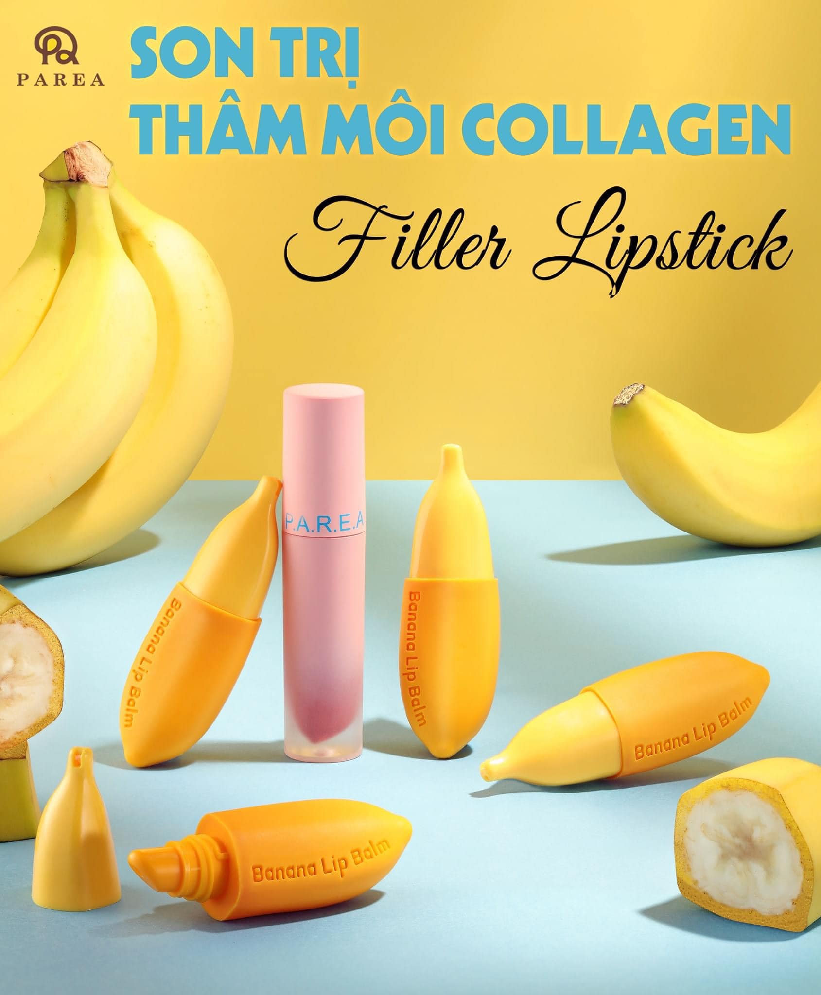 Combo son Filler Collagen chuối khử thâm Parea cùng son màu Chu Lipstick chính hãng