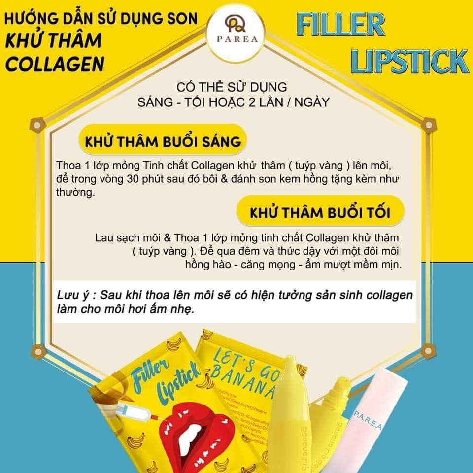 Combo son Filler Collagen chuối khử thâm Parea cùng son màu Chu Lipstick chính hãng