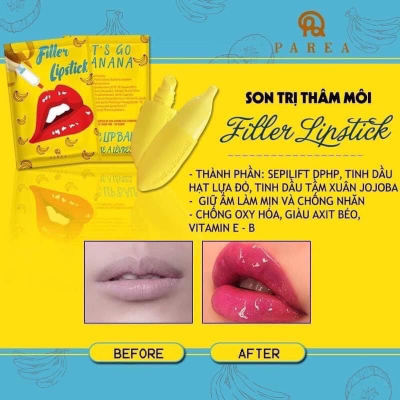 Combo son Filler Collagen chuối khử thâm Parea cùng son màu Chu Lipstick chính hãng