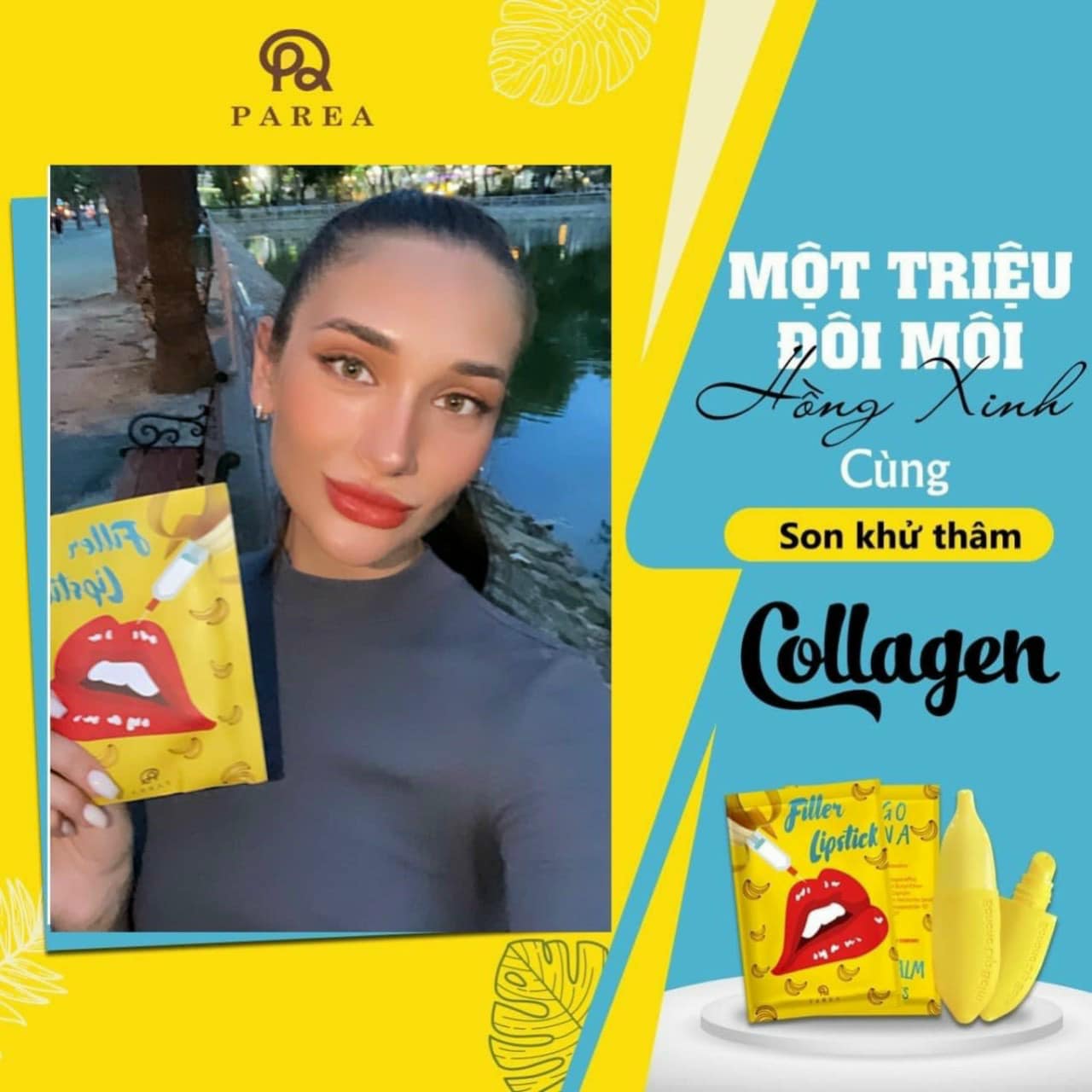 Combo son Filler Collagen chuối khử thâm Parea cùng son màu Chu Lipstick chính hãng