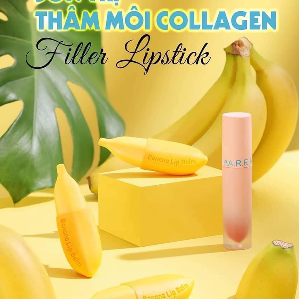 Combo son Filler Collagen chuối khử thâm Parea cùng son màu Chu Lipstick chính hãng