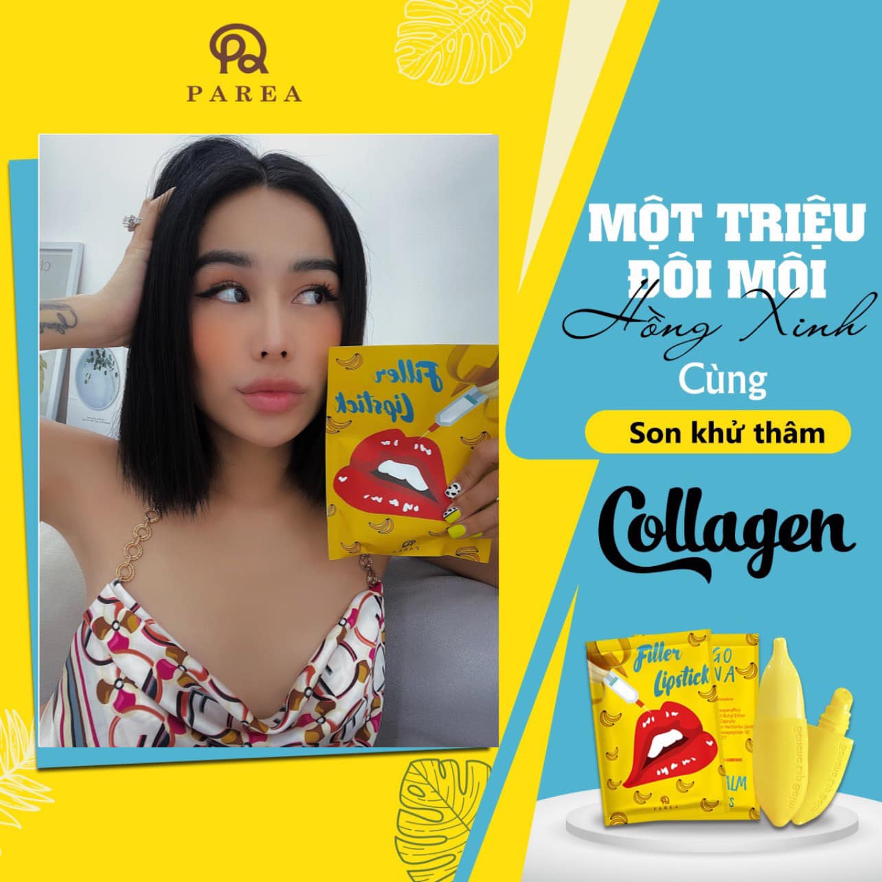 Combo son Filler Collagen chuối khử thâm Parea cùng son màu Chu Lipstick chính hãng