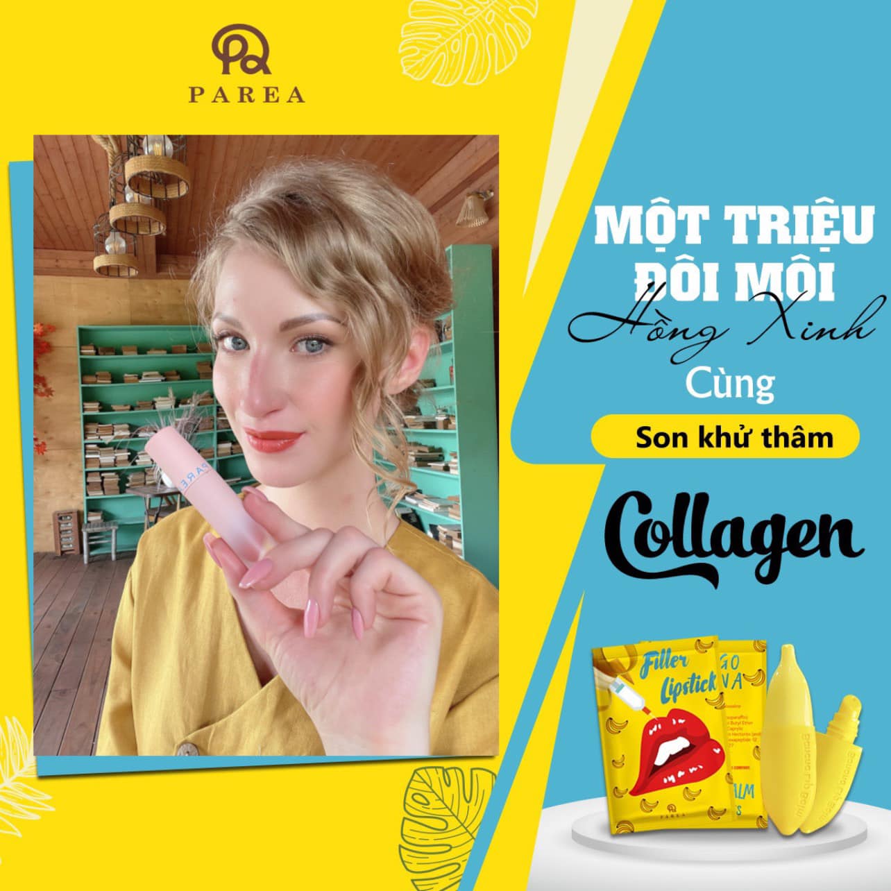 Combo son Filler Collagen chuối khử thâm Parea cùng son màu Chu Lipstick chính hãng