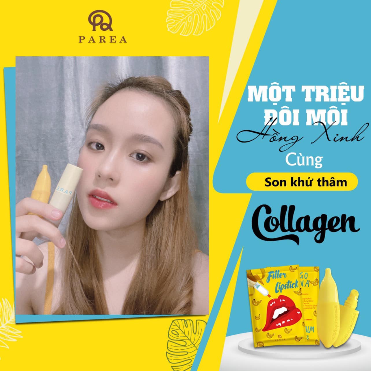 Combo son Filler Collagen chuối khử thâm Parea cùng son màu Chu Lipstick chính hãng