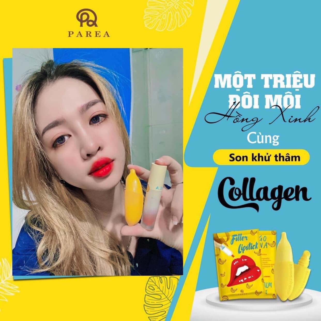 Combo son Filler Collagen chuối khử thâm Parea cùng son màu Chu Lipstick chính hãng