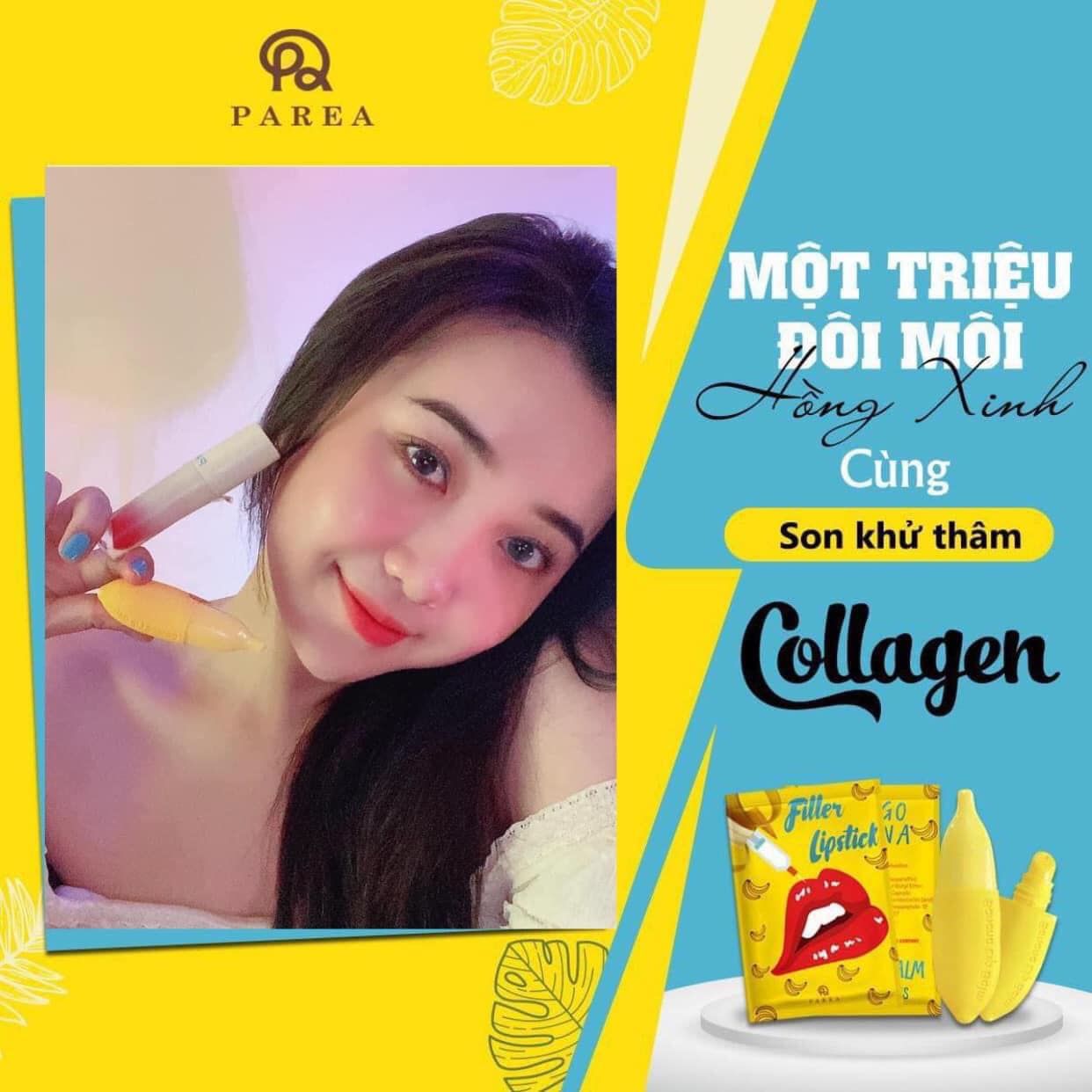 Combo son Filler Collagen chuối khử thâm Parea cùng son màu Chu Lipstick chính hãng