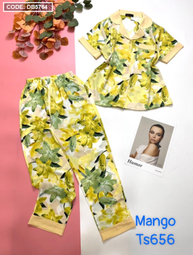 Đồ bộ nữ Pijama tay ngắn quần dài vải mango - DB5764