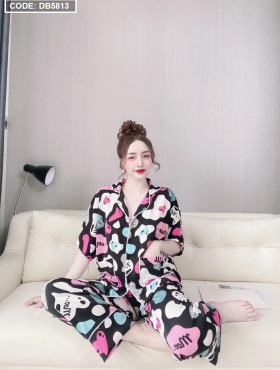 Đồ bộ nữ pijama vải mango tay ngắn quần dài - DB5813