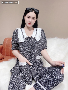 Đồ bộ nữ pijama vải mango cổ sen tay ngắn quần dài - DB5838