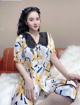 Đồ bộ nữ pijama vải mango cổ sen tay ngắn quần lỡ - DB5851