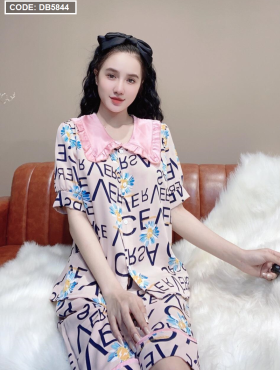 Đồ bộ nữ pijama vải mango cổ sen tay ngắn quần lỡ - DB5851
