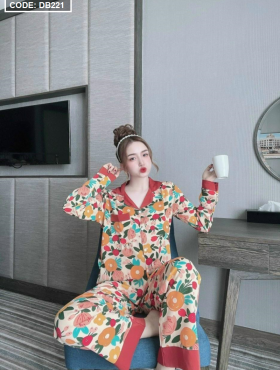 Đồ bộ nữ Pijama tay dài quần dài vải mango - DB221