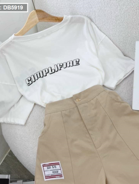 Set áo thun trắng phối short nude - DB5919
