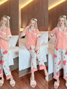 Đồ bộ nữ pijama tay ngắn quần dài vải latin - DB0390