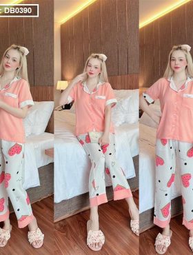 Đồ bộ nữ pijama tay ngắn quần dài vải latin - DB0390