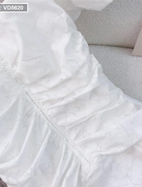 Đầm midi hoa trắng tay phồng - VD5620