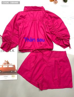Set bộ nữ áo sơ mi croptop quần đùi - DB0495