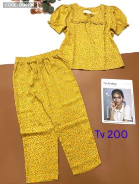 Đồ bộ áo hoa quần dài vải mango - DB0708