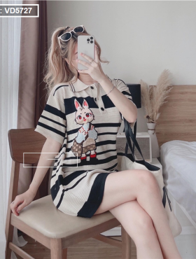 Đầm len sọc thêu hình thỏ - VD5727