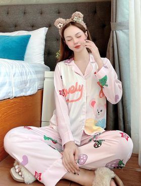 Đồ bộ nữ pijama tay dài quần in hình dễ thương - DB0832