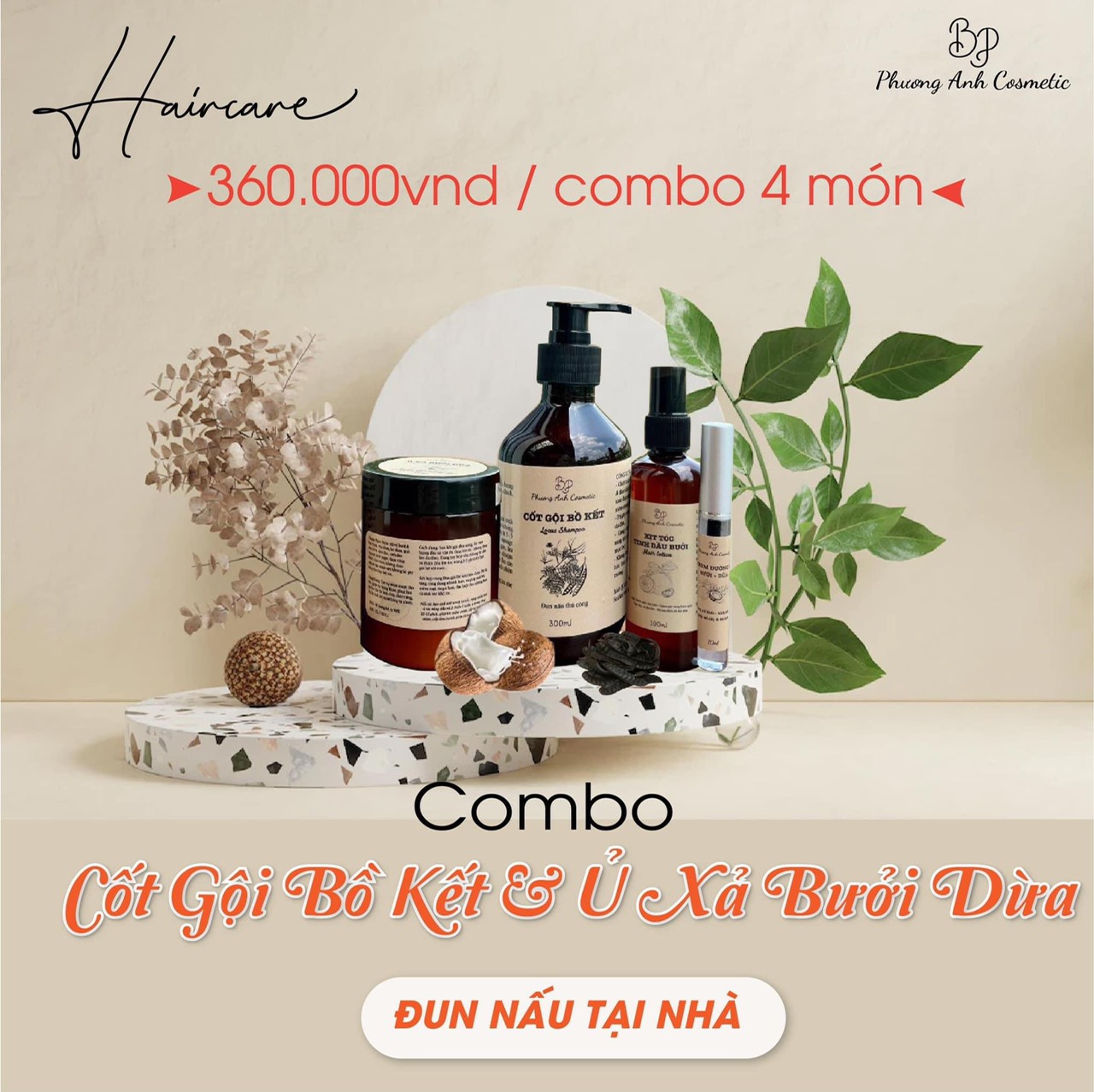 Combo Cốt Gội Bồ Kết Ủ Xả Bưởi Dừa Đun Nấu Thủ Công Phương Anh Cosmetic Tặng Kèm quà