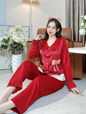 Đồ bộ pijama nữ tay dài in hình nơ - DBO453