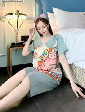 Đồ bộ pijama nữ mặc nhà quần lửng in hình em bé - DBO653