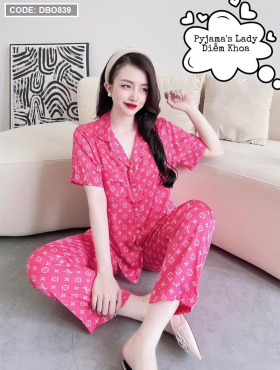 Đồ bộ pijama nữ tay ngắn quần dài in hình - DBO839