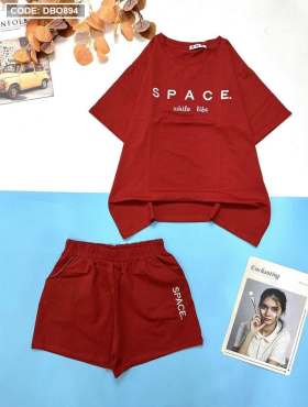 Bộ thun nữ mặc nhà quần đùi áo thêu chữ space - DBO894