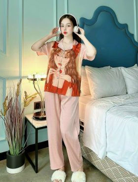 Đồ bộ pijama nữ tay ngắn quần dài in hình cô gái - DBO926