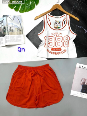 Đồ bộ thun nữ quần đùi áo ba lỗ in số 1988 - DBO994