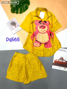 Set đùi nữ mặc nhà sơ mi in hình gấu dâu - DBO998