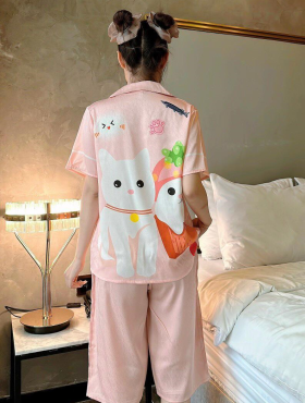 Đồ bộ pijama nữ quần lửng in hoạt hình 3D - DBO1071
