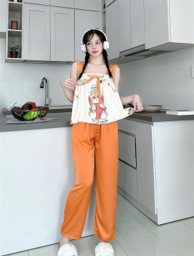 Đồ bộ pijama nữ quần dài áo 2 dây in hoạt hình - DBO1073