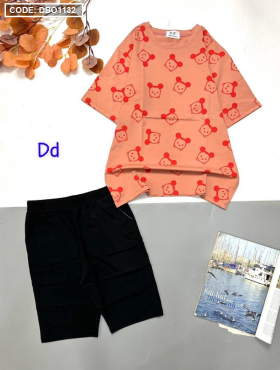 Đồ bộ nữ quần ngố áo thun màu in nhiều gấu - DBO1132