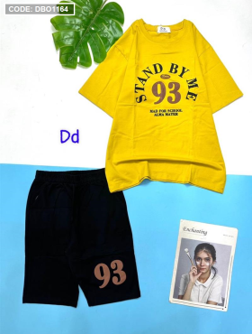 Đồ bộ thun nữ quần lửng áo in số 93 - DBO1164
