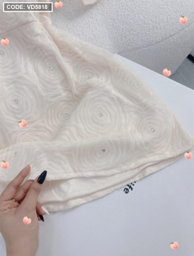 Đầm ren lưới màu kem nhụy đá tay vải tơ - VD5818