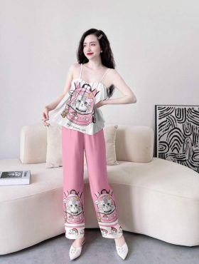Đồ bộ pijama nữ quần dài áo 2 dây siêu mát in hoạt hình - DBO1224