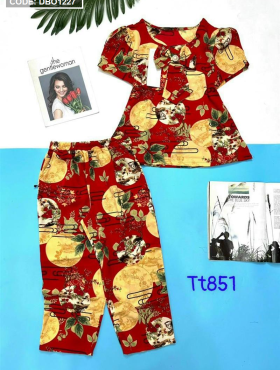 Đồ bộ kiểu nữ quần dài áo phối nơ in họa tiết - DBO1227