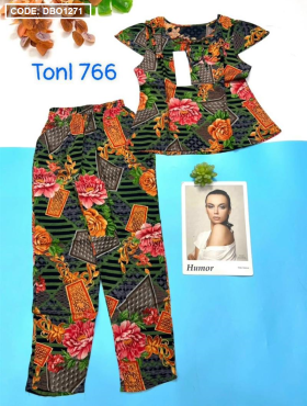 Đồ bộ dài áo tay ngắn in hình hoa vải tonl - DBO1271