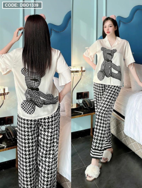 Đồ bộ nữ quần dài pijama đẹp tay lửng họa tiết siêu mát - DBO1339