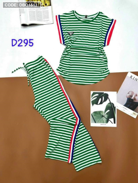 Đồ bộ dài sọc quần phối viền màu áo cổ tròn - DBO1513